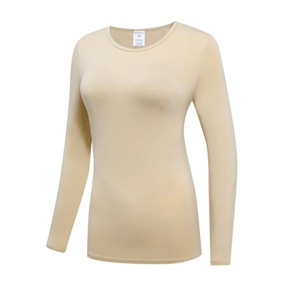 OThread & Co. Women's Long Sleeve T-Shirt Comfy Underscrub Tee Basic Stretch Layer - color: Apricot, size: Large