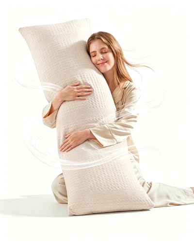 YZ HOME Waffle Weave Body Pillow for Adults, Memory Foam Insert - color: Beige
