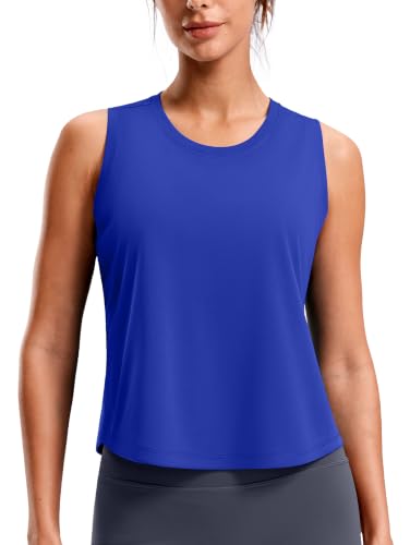 SANTINY Cropped Racerback Workout Tank Top - color: Blue, size: Medium