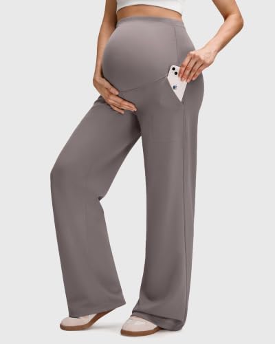 G4Free EverGoing Fleece Lined Maternity Wide Leg Pants Pregnancy Trousers - color: Taupe, size: X-Small