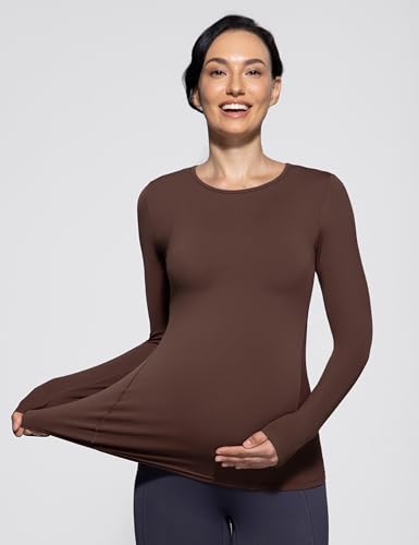 POSHDIVAH Maternity Crew Neck T Shirts for Women - color: Brown, size: Medium