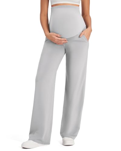 G4Free EverGoing Maternity Pants Over the Belly Pregnancy Work Trousers - color: Light Gray, size: Small