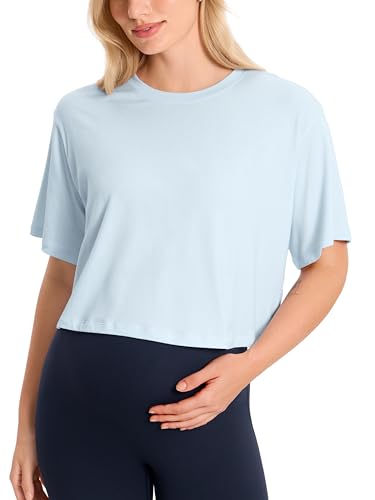MOMANDA Cotton Modal Cropped Maternity Tops - color: Ice, size: X-Small