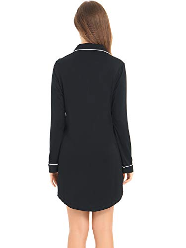 Cherrydew Women's Bamboo Viscose Cooling Long Sleeve Button Front Nightgown - color: Black, size: XX-Large