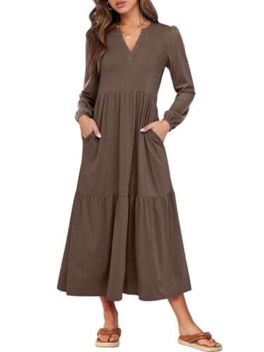 ANRABESS Women's Long Sleeve Fall Flowy Boho Maxi Dresses - color: Brown, size: XX-Large