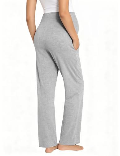 Viscose from Bamboo Maternity Wide Leg Lounge Pajama Pants - color: 2pc Grey/Dark Grey, size: X-Large