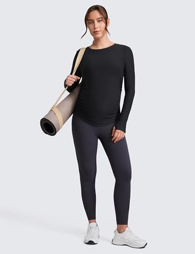 CRZ YOGA Maternity Side Ruched Tops - color: Black, size: X-Small