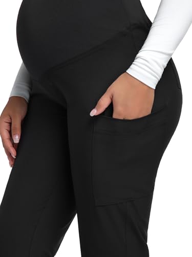 COZYFIT Maternity Scrub Pants, Jogger Workwear with 4 Pockets - color: Black, size: X-Small