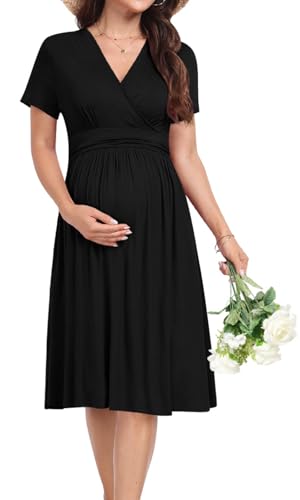 Maternity Dress Summer Wrap Baby Shower Pregnancy Nursing - color: Black, size: Small