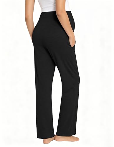Viscose from Bamboo Maternity Wide Leg Lounge Pajama Pants - color: 2pc Black/Dark Grey, size: Small