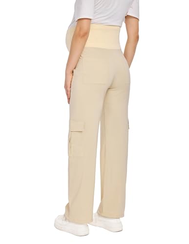 Maternity Quick-Dry Cargo Pants with 6 Functional Pockets - color: Khaki, size: Small