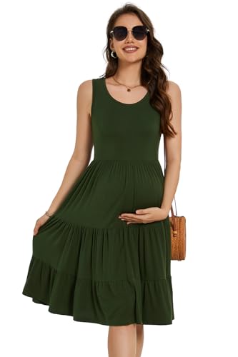 Smallshow Women's Sleeveless Ruffle Tank Maternity Dress - color: Army Green, size: Medium