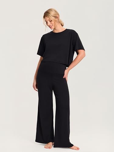 MOMANDA Cotton Modal Cropped Maternity Tops - color: Black, size: XX-Large