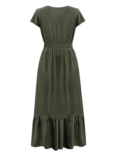 CzzzyL Women Nursing Dresses Cap Short Sleeve V Neck Swiss Dot with Pockets - color: S-green, size: Medium