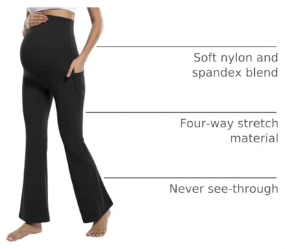 POSHDIVAH Maternity Flare Leggings with Pockets - color: Black, size: Medium