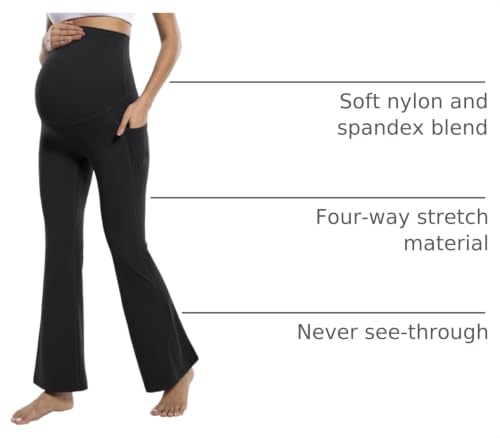 POSHDIVAH Maternity Flare Leggings with Pockets - color: Black, size: XX-Large