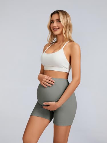 5 Pack Maternity Shorts 5" - Over The Belly Pregnancy Biker Shorts Soft Womens Yoga Workout Athletic Short - color: Black/Dark Gray/Black/Dark Blue/Pink, size: X-Large