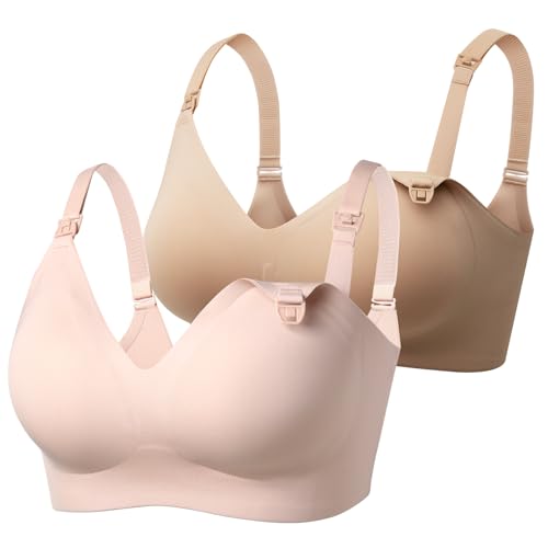 Momcozy Nursing Bras for Breastfeeding YN21 Seamless Comfort Maternity Bra - color: 2 Pack-oyster Pink,maple Sugar, size: Large