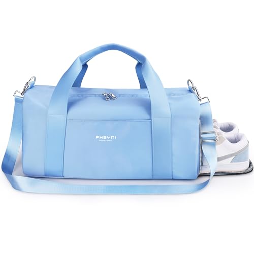 19" Blue Personal Gym Bag for Women,with Shoe Compartment & Wet Pocket - color: Blue, size: 19" Medium Size