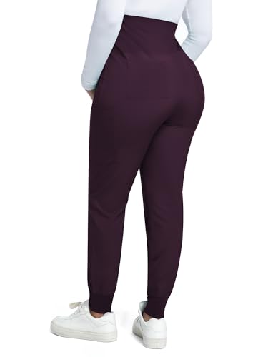 COZYFIT Maternity Scrub Pants, Jogger Workwear with 4 Pockets - color: Dark Purple, size: 3X-Large