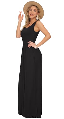 AUSELILY Women's Summer Sleeveless Loose Plain Casual Long Maxi Dresses - color: 01-black, size: Medium