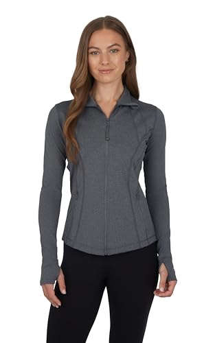 90 Degree By Reflex Full Zip Running Track Jacket Lightweight Athletic Slim Fit Jacket with Thumbholes - color: Heather Charcoal, size: XX-Large