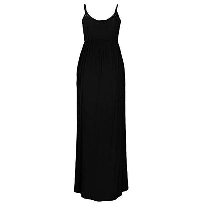 PRIMODA Women's Summer Casual Sleeveless V Neck Adjustable Spaghetti Strap Maxi Long Dress - color: Black, size: X-Large