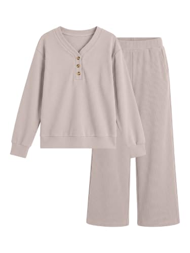 ANRABESS Womens Lounge Sets Waffle Fall 2 Piece Travel Outfits - color: Grey Taupe, size: X-Large