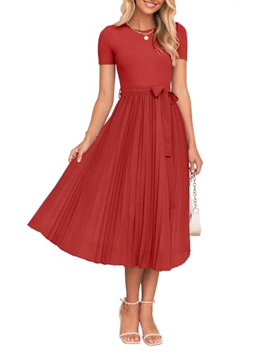 ZESICA Women's 2026 Summer Short Sleeve Knit Midi Dresses - color: Cherry, size: Medium