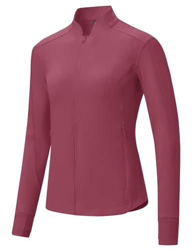 BGOWATU Women's Workout Athletic Jacket Zip Up Running Jackets Thumb Hole - color: Berry Red, size: X-Small
