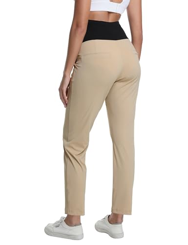 V VOCNI Maternity Pants Work Dress Pockets Ankle Pregnancy Scrub Pants - color: Khaki, size: X-Large