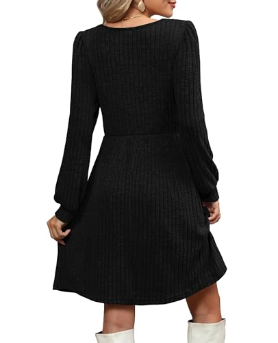 CzzzyL Womens Nursing Fall Dresses Square Neck Knit Sweater with Pockets - color: Black, size: Medium
