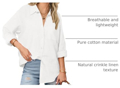 Zeagoo Womens Button Down Shirts Long Sleeve Casual Cotton Gauze Tops - color: Aa-white, size: Large