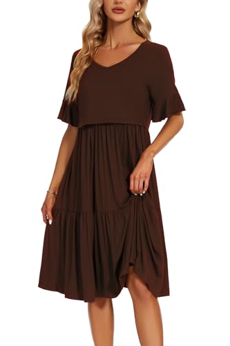 Smallshow Women's Ruffle Maternity Nursing Dress - color: Coffee, size: XX-Large