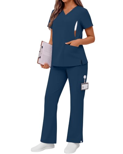 Women's Maternity Scrub Top Pant Set - color: Blue Green, size: Medium