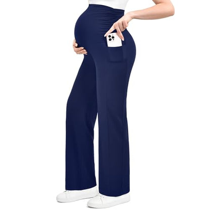Ipletix Maternity Work Wide Leg Lounge Pants - color: Navy, size: XX-Large