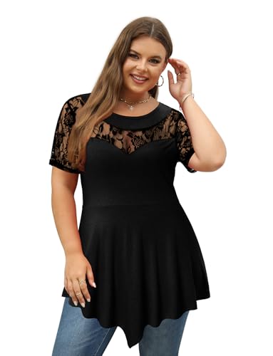 Magritta Women's Short Sleeve Crew Neck Plus Size Tunic Tops - color: Black3, size: 4X