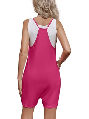 FMEYOA Maternity Romper Sleeveless Overall Shorts Jumpsuit with Pockets - color: Rose Red, size: X-Large