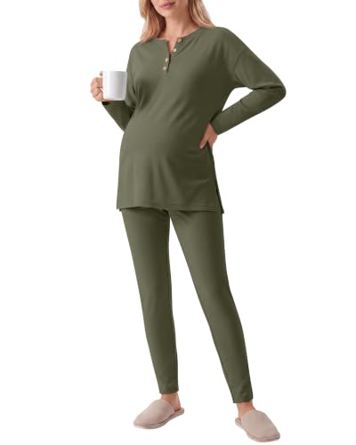 Huukeay Maternity Lounge Set Long Sleeve - color: Army Green, size: XX-Large