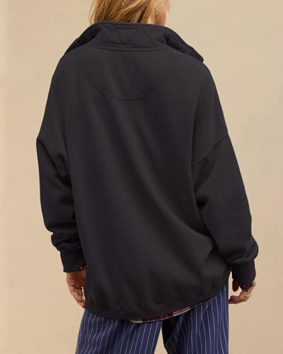 Gacaky Sweatshirt for Women Oversized Henley Neck Pullover Top Fall Outfits - color: Black, size: XX-Large