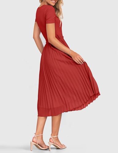 ZESICA Women's 2026 Summer Short Sleeve Knit Midi Dresses - color: Cherry, size: Large