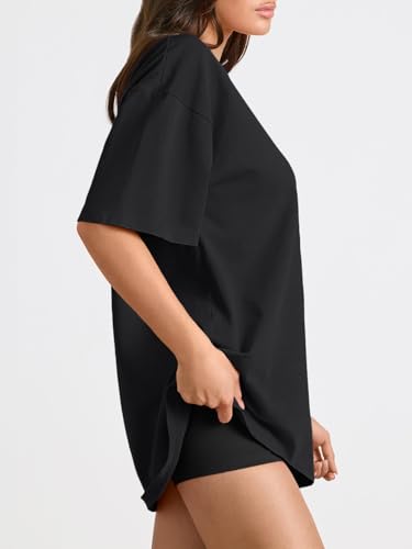 Trendy Queen Womens Oversized T-Shirts Short Sleeve Crew Neck Summer Tops - color: Black, size: XX-Large