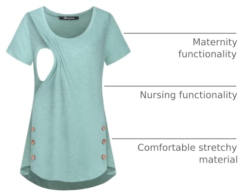 Quinee Women's Casual Button Side Nursing Tops Maternity Breastfeeding Tunic - color: Mint Green, size: Small