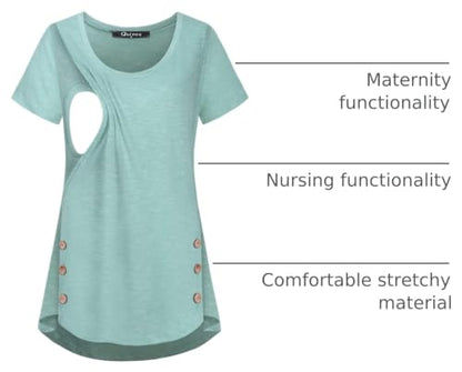Quinee Women's Casual Button Side Nursing Tops Maternity Breastfeeding Tunic - color: Mint Green, size: Small