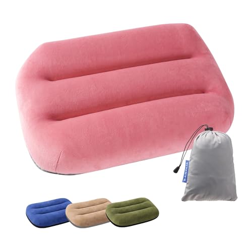 Inflatable Camping Pillow – Ultralight Compact Travel Pillow, Picnic-Pink - color: Pink