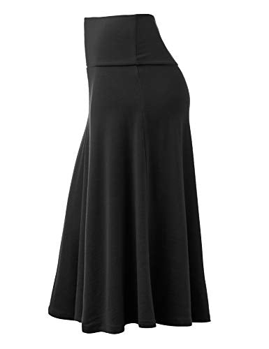 Lock and Love Women's Solid Ombre Lightweight Flare Midi Pull On Closure Skirt S-XXXL Plus Size - color: Wb1105_black, size: Medium