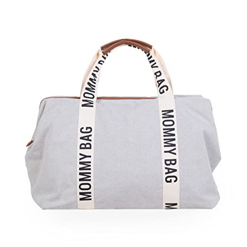 Childhome Signature Mommy Bag, Sporty Diaper Bag, Water Repellant Tote Bag, Large Diaper Bag, Baby Essentials Travel Bag, Hospital Bags for Labor and Delivery (Off White) - style: Signaturegrey