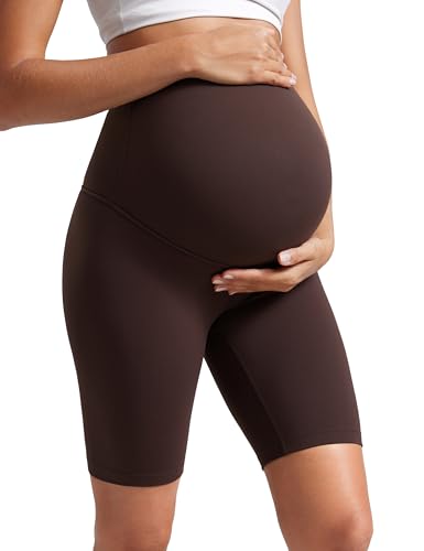 CRZ YOGA Maternity Biker Shorts 8" - color: Hot Fudge Brown, size: Medium
