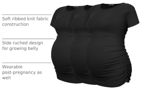 Smallshow Women's Ribbed Ruched Maternity Shirts 3 Packs - color: Black-black-black(3 Pack), size: Small