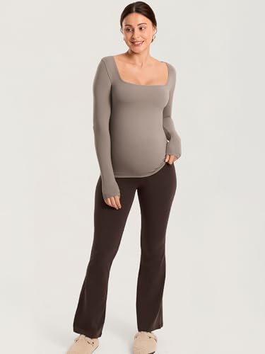 MOMANDA Square Neck Maternity Tops - color: Khaki Taupe, size: Small